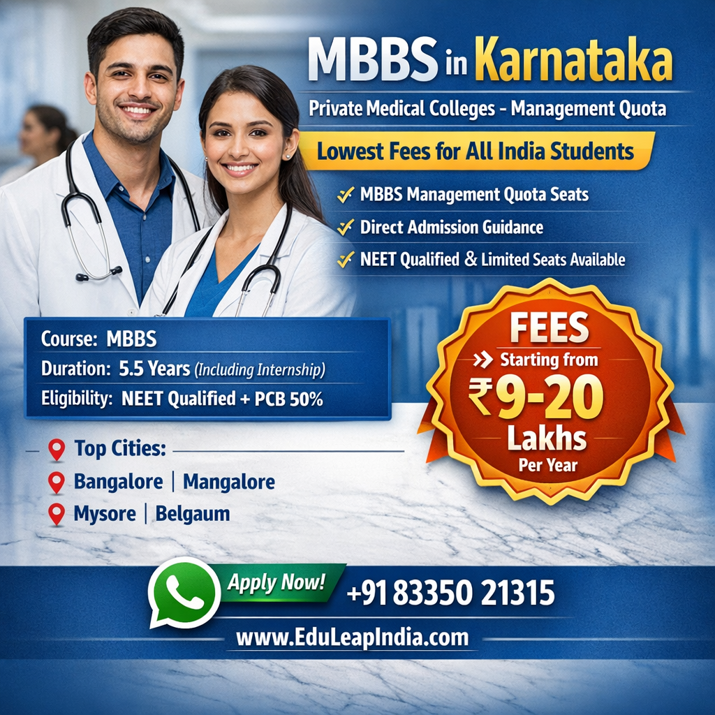 MBBS Fees Karnataka Private Colleges – Bangalore Management Quota Lowest Fees for All India Students