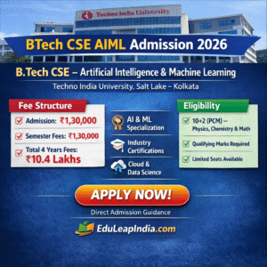 Techno India University Saltlake Kolkata Btech CSE AiML Direct Admission Fee structure