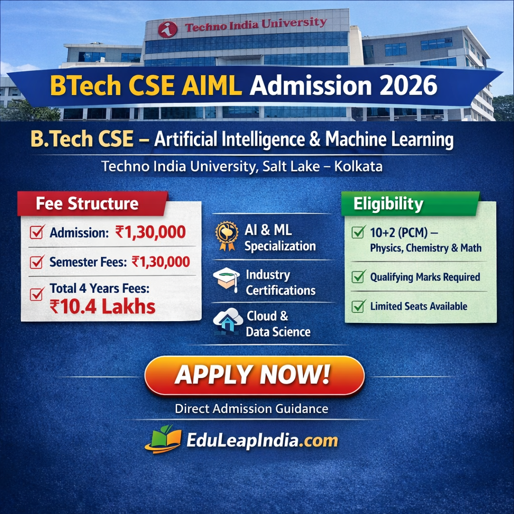 Techno India University Saltlake Kolkata Btech CSE AiML Direct Admission Fee structure